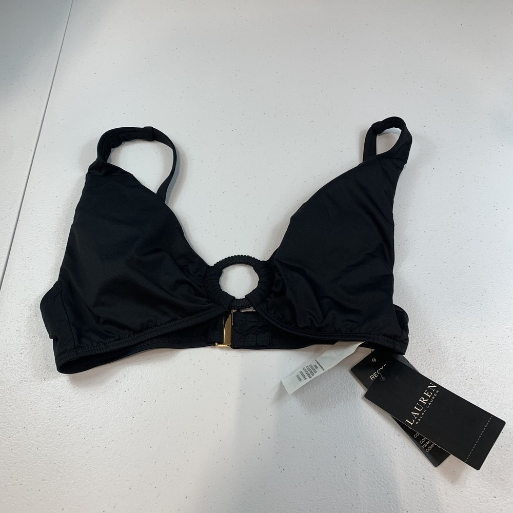 Lauren Ralph‎ Lauren Women's Swim Bikini Top 8 Macrame Ring Black Swimsuit